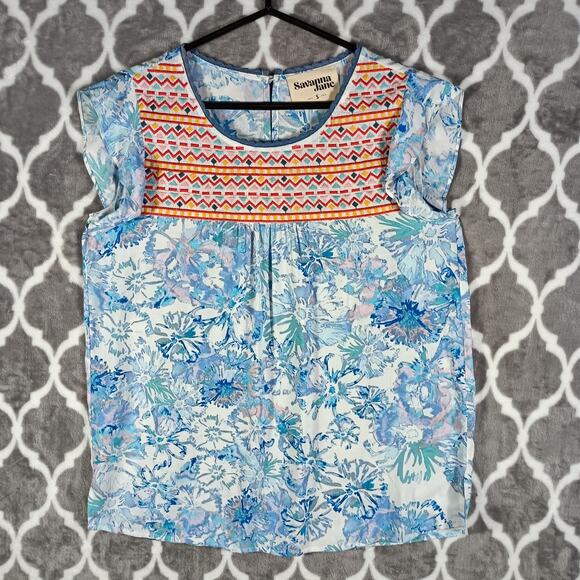 Savanna Jane Top Blouse Women Small Blue Sleeveless - Picture 1 of 9
